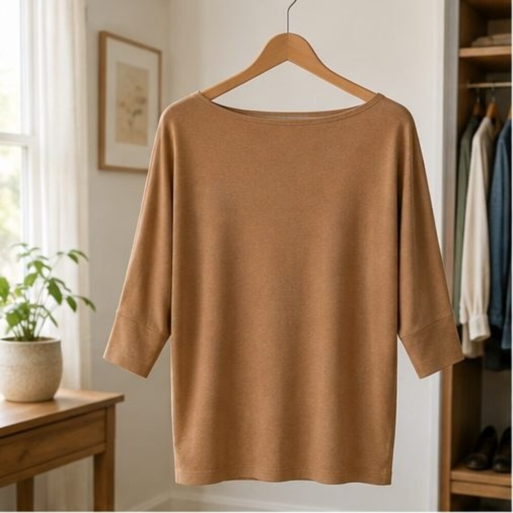 Camel Boat Neck Dolman Top